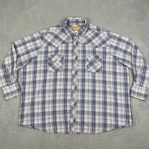Wrangler Pearl Snap Shirt Mens 3XLB Big 3X Purple Plaid Sawtooth Pockets Western